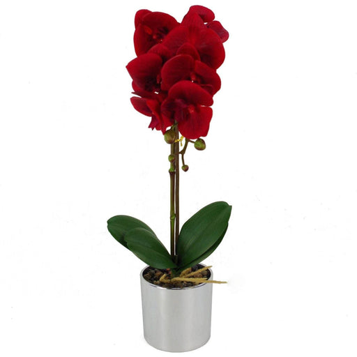 46cm Red Artificial Orchid with Silver Pot - Green4Life