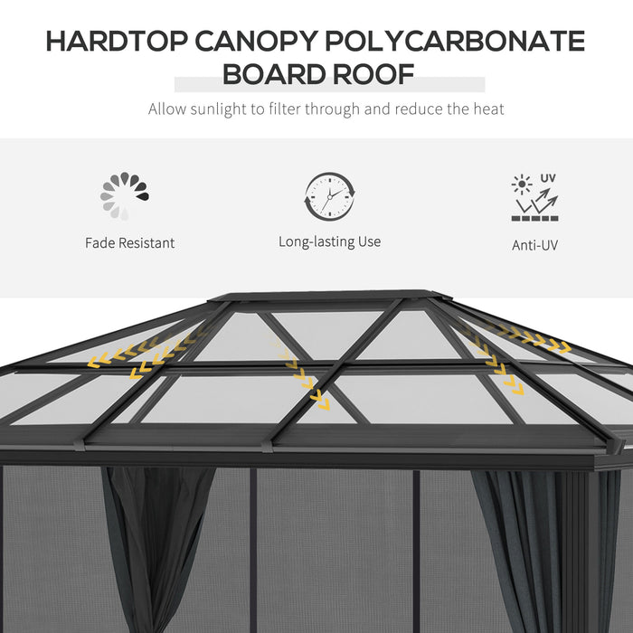 11 x 10 ft (3.6 x 3m) Hardtop Gazebo with UV-Resistant Roof and Aluminium Frame - Complete with Mosquito Netting - Outsunny