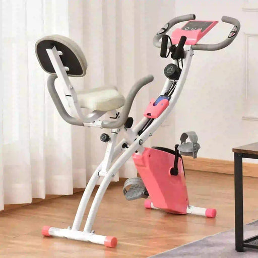 Foldable Magnetic Recumbent Exercise Bike with Resistance Bands - Pink - Green4Life