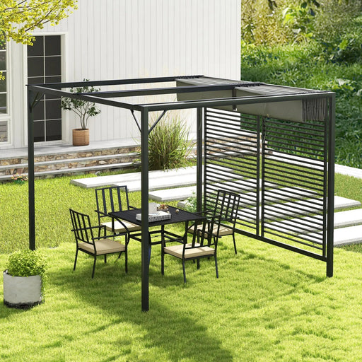 3 x 2.8 m Dark Grey Retractable Garden Pergola with Metal Frame - Outsunny - Green4Life