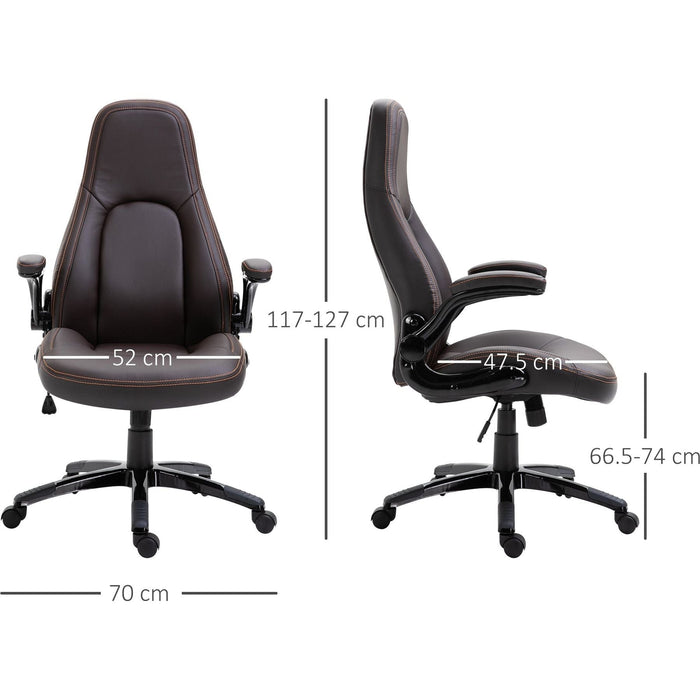 Vinsetto PU Leather Office Chair with Adjustable Height, Flip Up Armrests and Tilt Function - Dark Brown - Green4Life