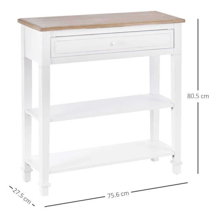 Console Table with One Drawer & 2 Shelves - White & Natural Wood Tone - Green4Life