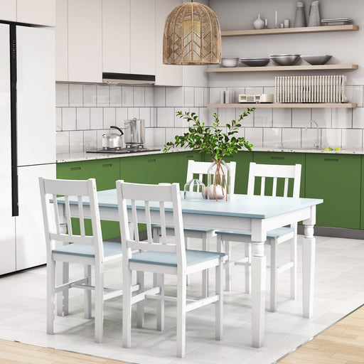 HOMCOM Set of 4 Pine Wood Dining Chairs - White & Grey - Green4Life