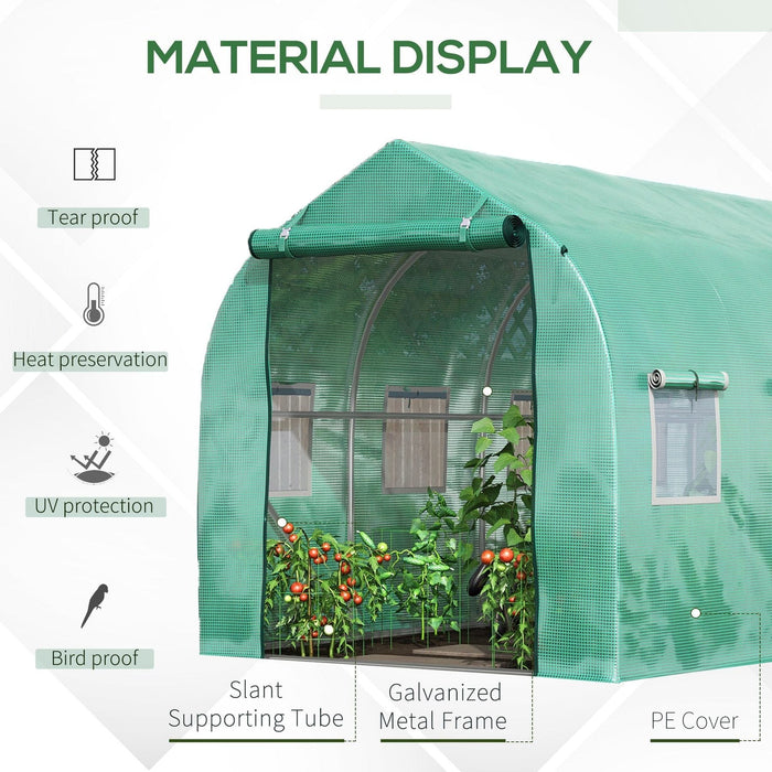 Outsunny 4 x 2M Polytunnel Galvanised Frame Greenhouse with Windows and Door - Green - Green4Life