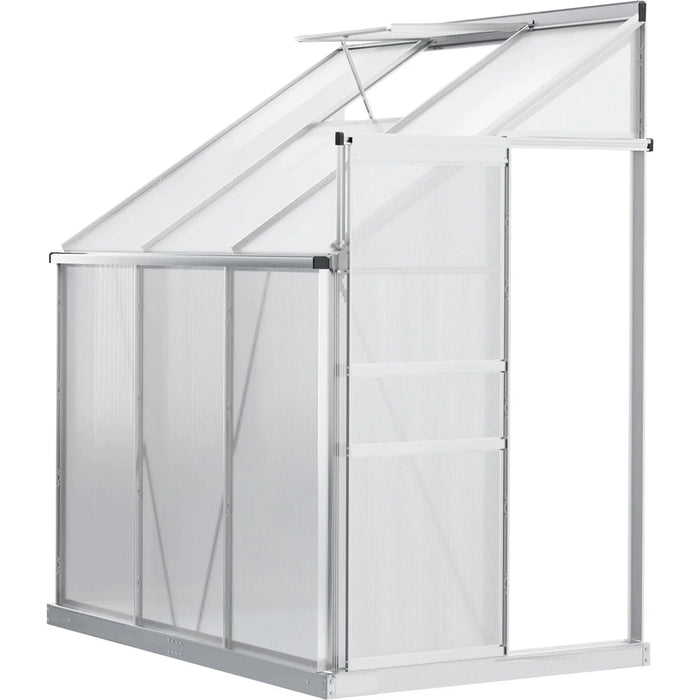 Outsunny 6 x 4ft Lean to Wall Polycarbonate Greenhouse with Aluminium Frame, Roof Vent and Sliding Door - Clear - Green4Life