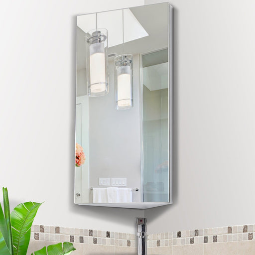 HOMCOM Stainless Steel Wall Mounted Bathroom Corner Mirror Cabinet 30cm (W) - Green4Life