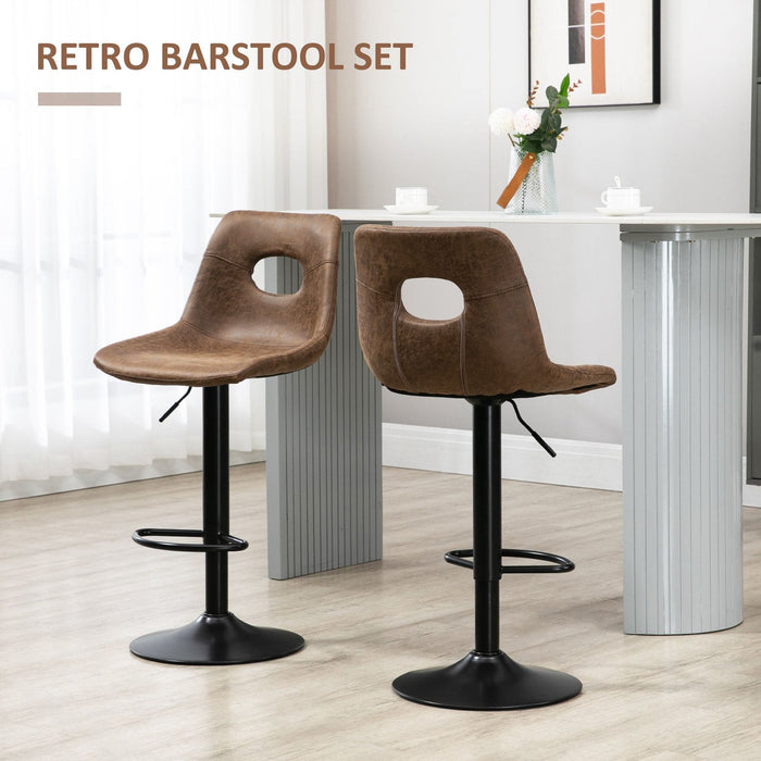 Set of 2 Bar stools With Faux Leather Upholstery & Adjustable Height - Brown - Green4Life