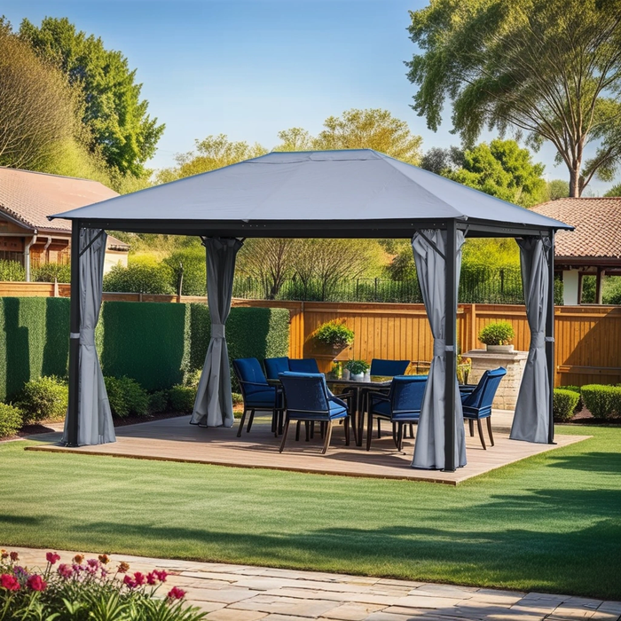 4 x 3(m) Gazebo with Aluminium Frame, Curtains & Netting Sidewalls - Grey - Outsunny - Green4Life