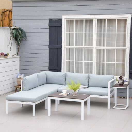 5-Piece L-shaped Garden Furniture Set Corner Sofa with Coffee Table - White Frame - Outsunny - Green4Life