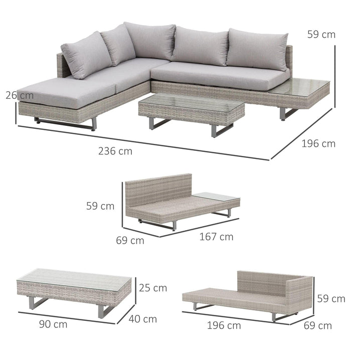 5-Seater Corner Sofa Rattan Set with Glass Tables - Grey - Outsunny - Green4Life