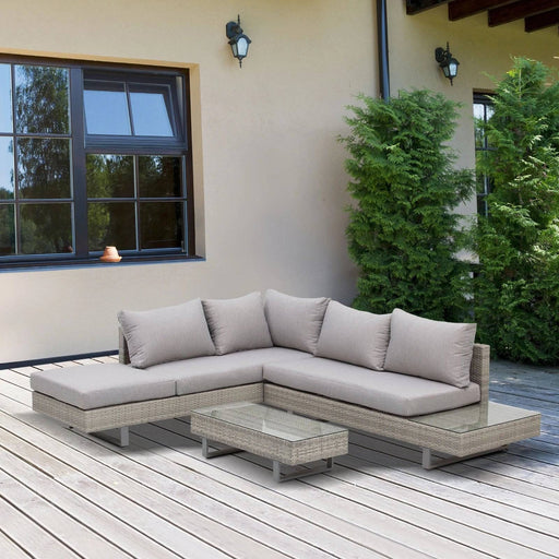 5-Seater Corner Sofa Rattan Set with Glass Tables - Grey - Outsunny - Green4Life