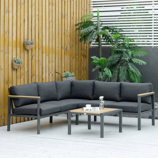 5 Seater L Shape Aluminium Garden Furniture Corner Sofa Set with Coffee Table - Dark Grey - Outsunny - Green4Life