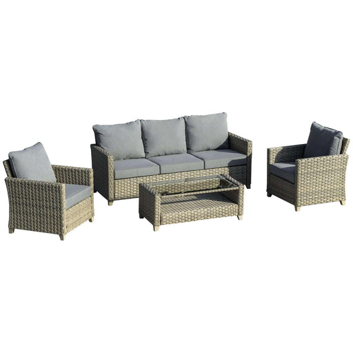 5-Seater PE Rattan Lounge Set with 2-Tier Table & Padded Cushions - Brown - Outsunny - Green4Life