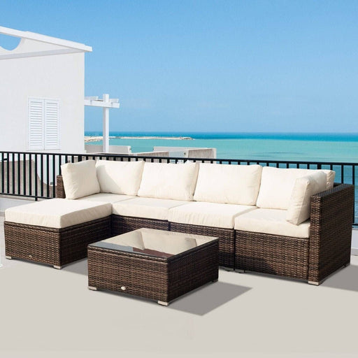 5-Seater Rattan Furniture Set - Brown/Milk White - Outsunny - Green4Life