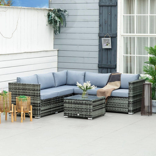 5-Seater Rattan Lounge Set with Corner Sofa, Coffee Table & Cushions - Grey - Outsunny - Green4Life