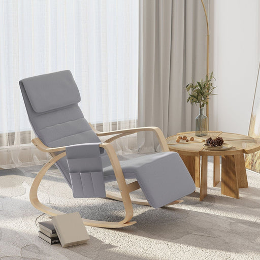 Wooden Rocking Lounge Chair with Adjustable Footrest & Pocket - Grey - Green4Life