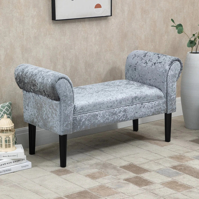 Ottoman Bench with Velvet Upholstery - Silver Tone & Grey - Green4Life