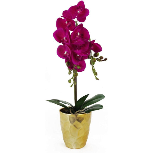 54cm Dark Pink Artificial Orchid with Gold Pot - Green4Life