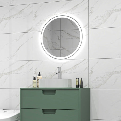 kleankin Round LED Bathroom Mirror, Dimmable with 3 Colours, Hardwired - White - Green4Life