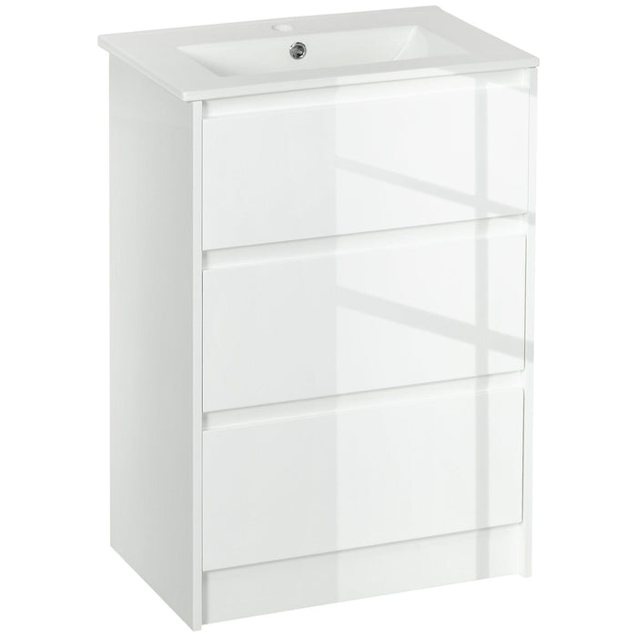 kleankin 60cm Bathroom Vanity Unit with 2 Drawers, Basin & Single Tap Hole - White - Green4Life