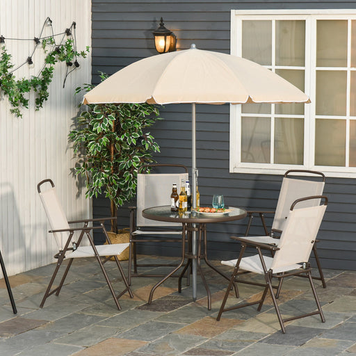 4-Seater Bistro Set with Parasol & Folding Chairs - Beige - Outsunny - Green4Life