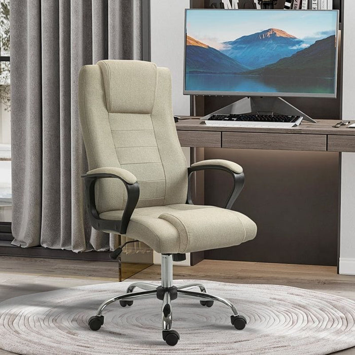 Vinsetto Linen Upholstered Reclining Office Chair - Khaki - Green4Life