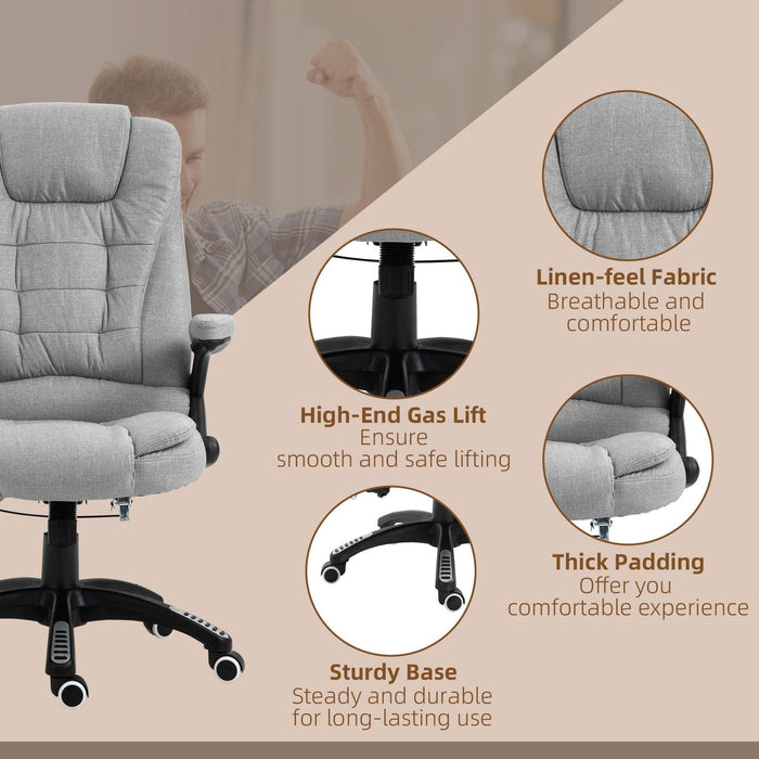 Vinsetto Recliner Office Chair with Six Massage Heating Points, Linen-Feel Upholstery - Light Grey - Green4Life