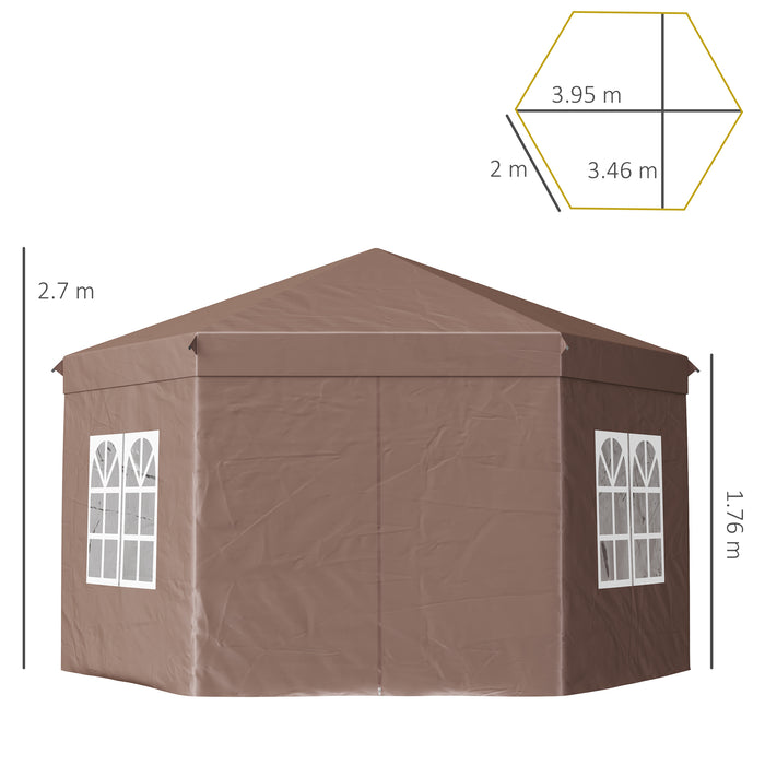 13 x 13 ft (4 x 4m) Hexagonal Garden Gazebo with Metal Frame - Brown - Outsunny