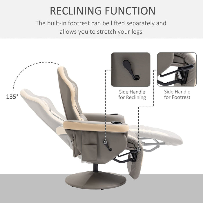 Manual Recliner Lounge Armchair with Footrest and PU Leather Upholstery - Grey - Green4Life