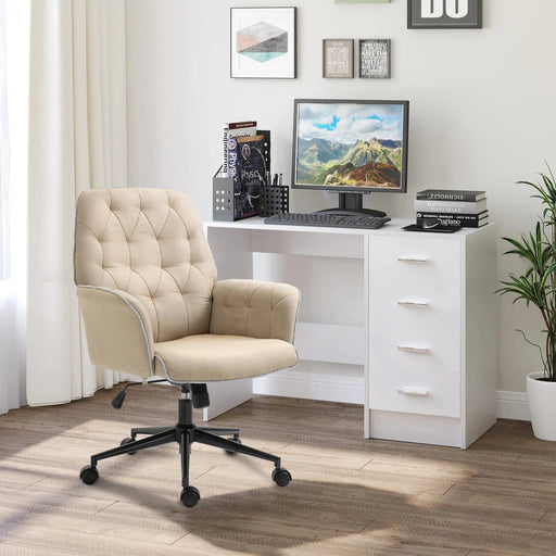 Office Chair with Linen-Feel Tufted Fabric Upholstery & Adjustable Seat - Beige - Green4Life
