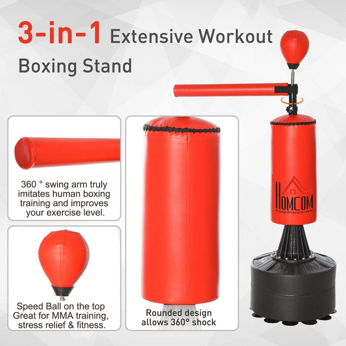 155-205cm 3-IN-1 Freestanding Boxing Bag Stand with Rotating Flexible Arm, Speed Ball & Fillable Base - Green4Life