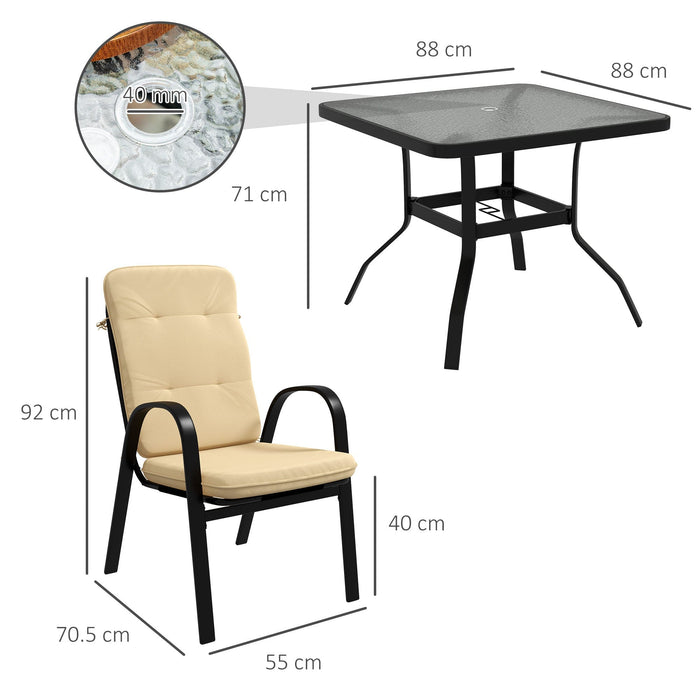 Contemporary 4-Seater Garden Dining Set with Tempered Glass Table and Cushioned Chairs - Beige - Outsunny - Green4Life