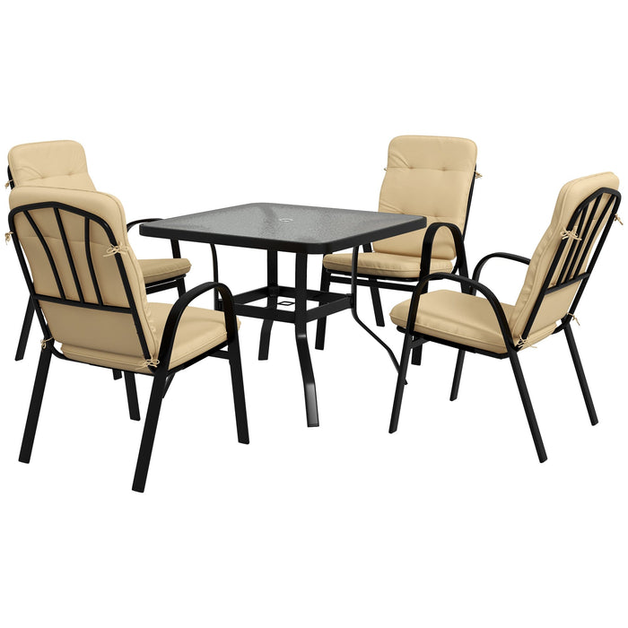 Contemporary 4-Seater Garden Dining Set with Tempered Glass Table and Cushioned Chairs - Beige - Outsunny - Green4Life