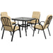 Contemporary 4-Seater Garden Dining Set with Tempered Glass Table and Cushioned Chairs - Beige - Outsunny - Green4Life