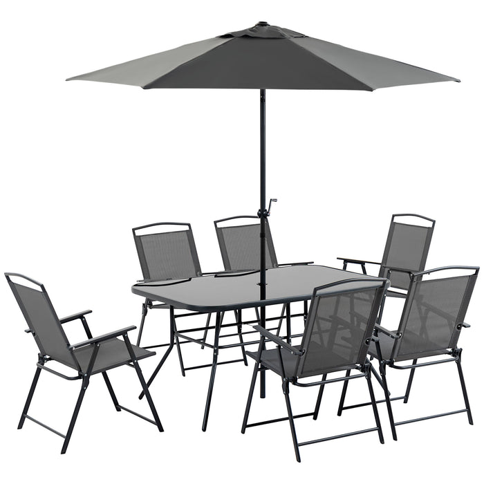 6-Seater Garden Dining Set with Parasol and Folding Chairs - Black - Outsunny