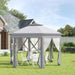 Outsunny Grey 4x4m Pop Up Hexagon Gazebo with Double Roof and Netting - Green4Life