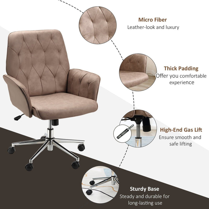 Office Chair with Micro Fibre Upholstery & Adjustable Seat - Coffee - Green4Life