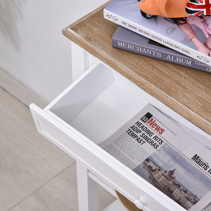 Console Table with One Drawer & 2 Shelves - White & Natural Wood Tone - Green4Life