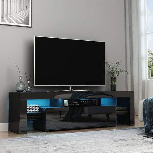 High Gloss Futuristic TV Stand with LED Lights 160W x 35D x 45H cm - Black - Green4Life