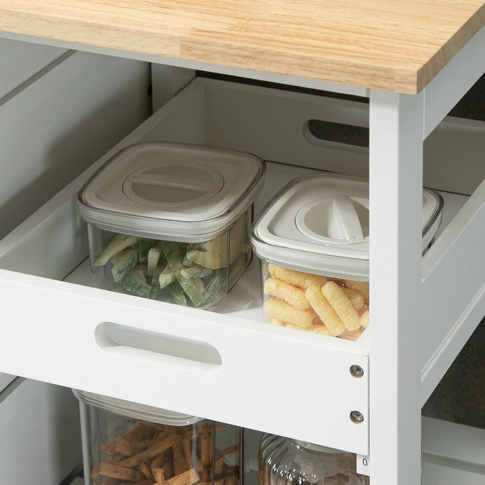 Kitchen Island Cart with Wooden Top, Shelves & Drawers - White - Green4Life