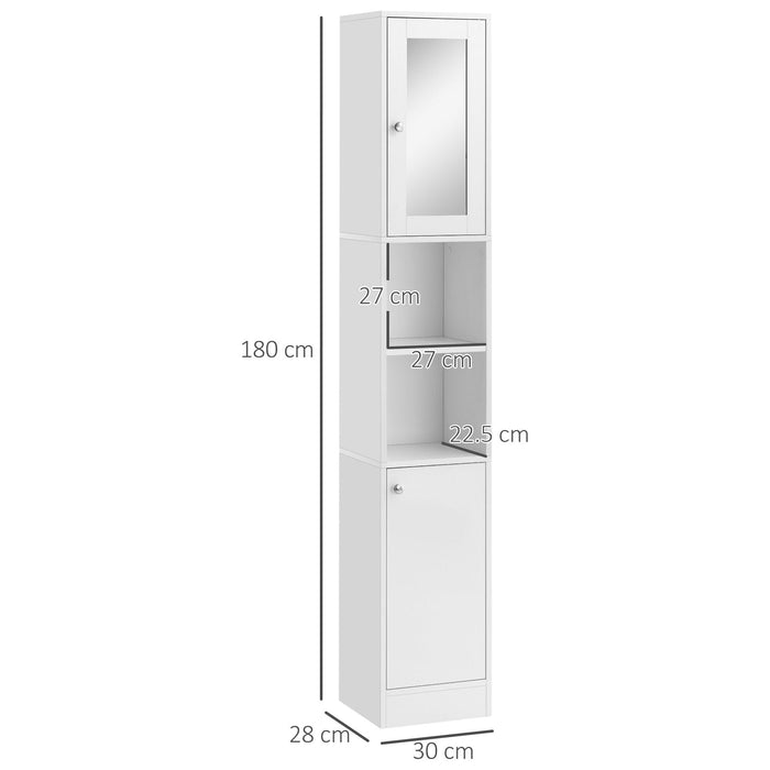 kleankin Tall Bathroom Storage Cabinet with Mirror - White - Green4Life