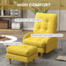 Upholstered Button Tufted Accent Armchair & Footstool Set with Wooden Legs and Side Pockets - Yellow - Green4Life