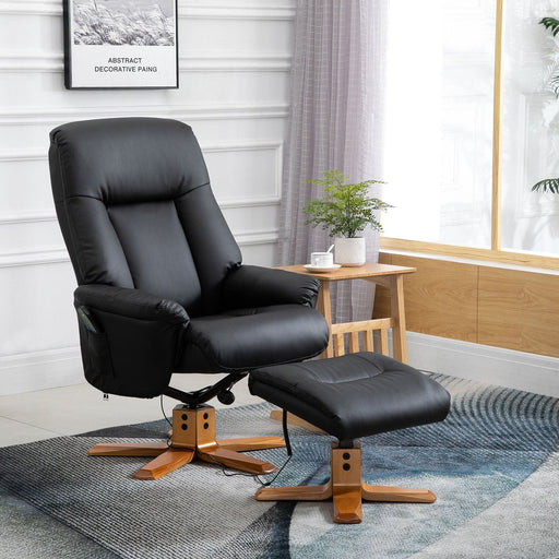 Faux Leather 10-Point Massage Reclining Chair & Footrest - Black - Green4Life