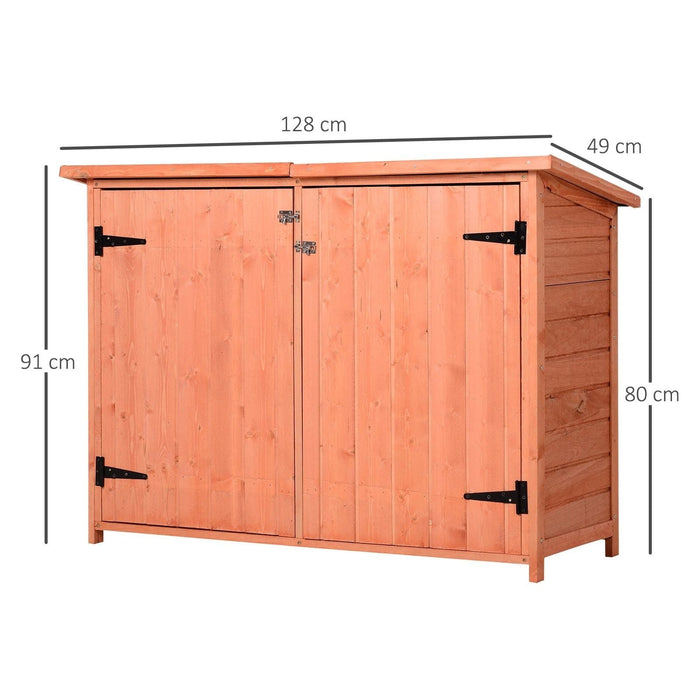 Outsunny 128L x 50W x 90Hcm Wooden Garden Storage Shed Organiser with Shelves & Double Door - Golden Red - Green4Life