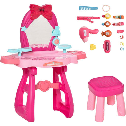 36 Pcs Kids Princess Dressing Table with Stool & Beauty Toy Kit - Red & Pink - Green4Life