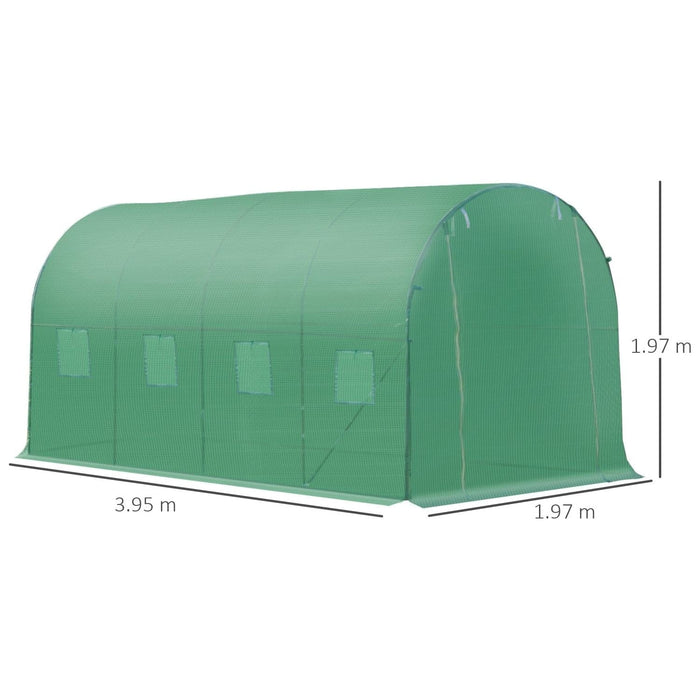 Outsunny 6L x 3W x 2H m Polytunnel Walk-in Greenhouse with Roll-up Door and Windows - Green - Green4Life