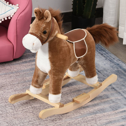 Kids Ride On Plush Rocking Horse with Sound - Brown - Green4Life