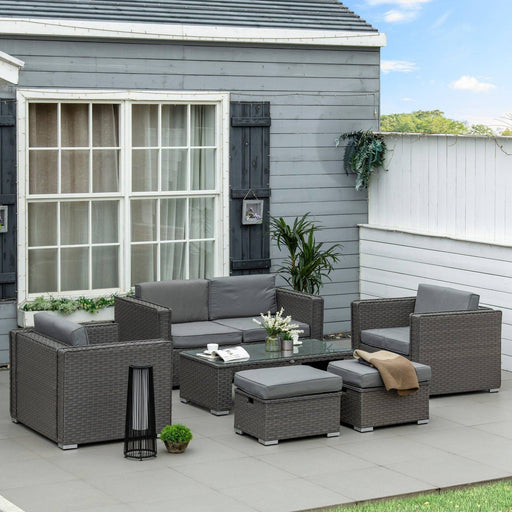 6-Piece Garden Rattan Lounge Set - Grey - Outsunny - Green4Life