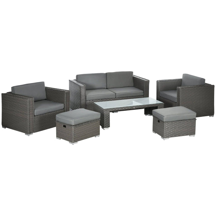 6-Piece Garden Rattan Lounge Set - Grey - Outsunny - Green4Life