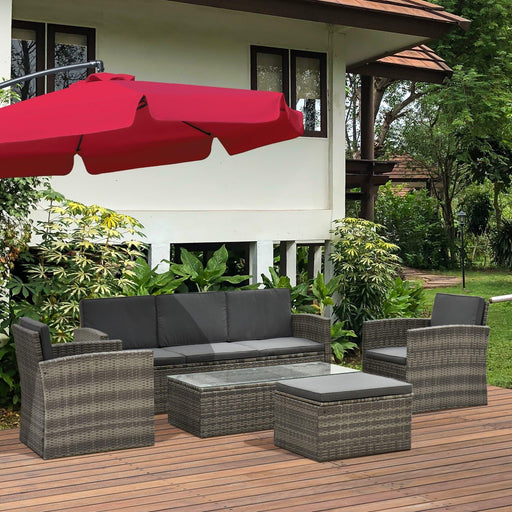 6-Seater Outdoor Garden Rattan Furniture Set with Table - Grey - Outsunny - Green4Life
